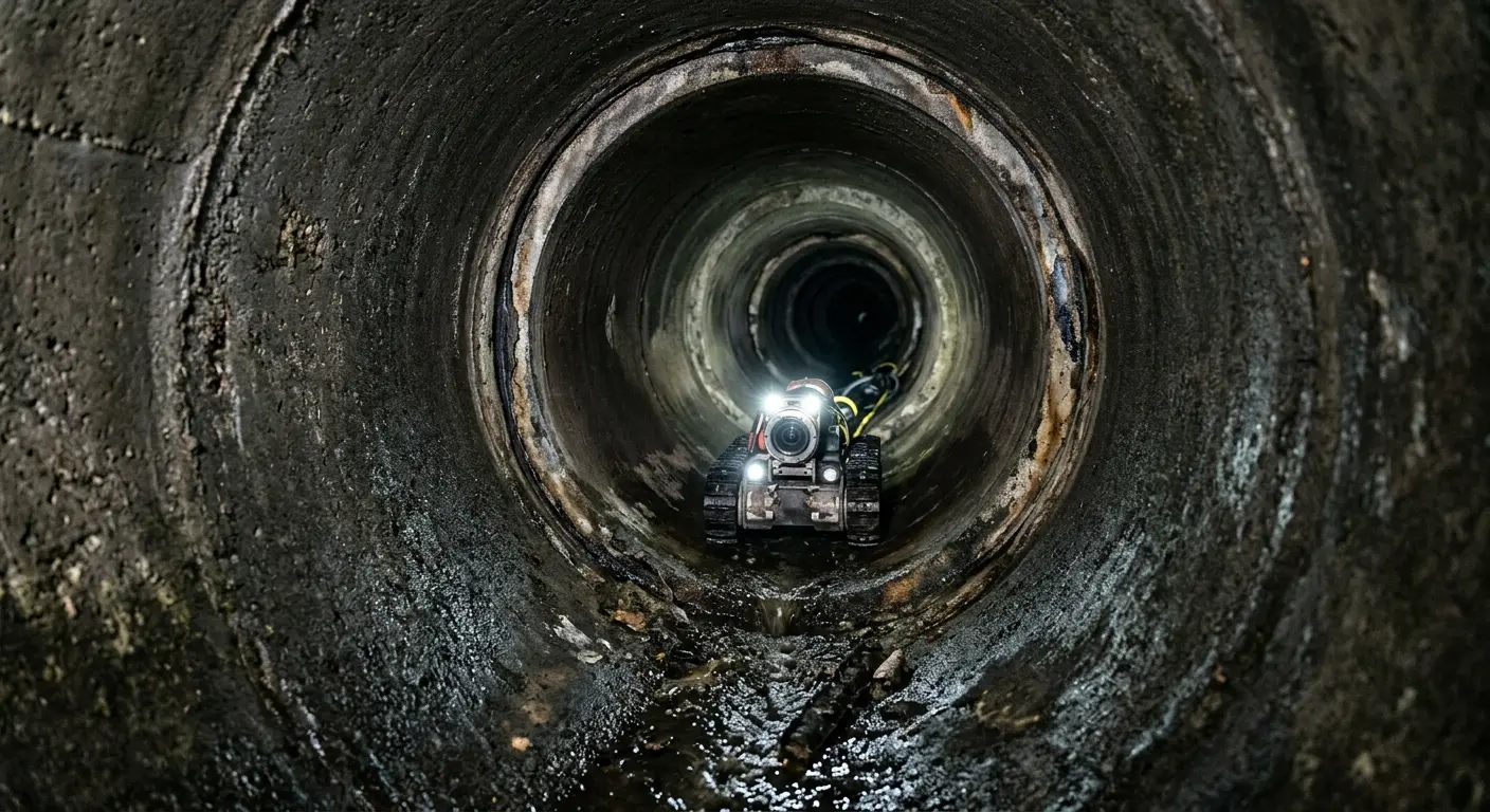 Robotic sewer camera inspecting pipe interior for Sewer Line Repair in Hollis
